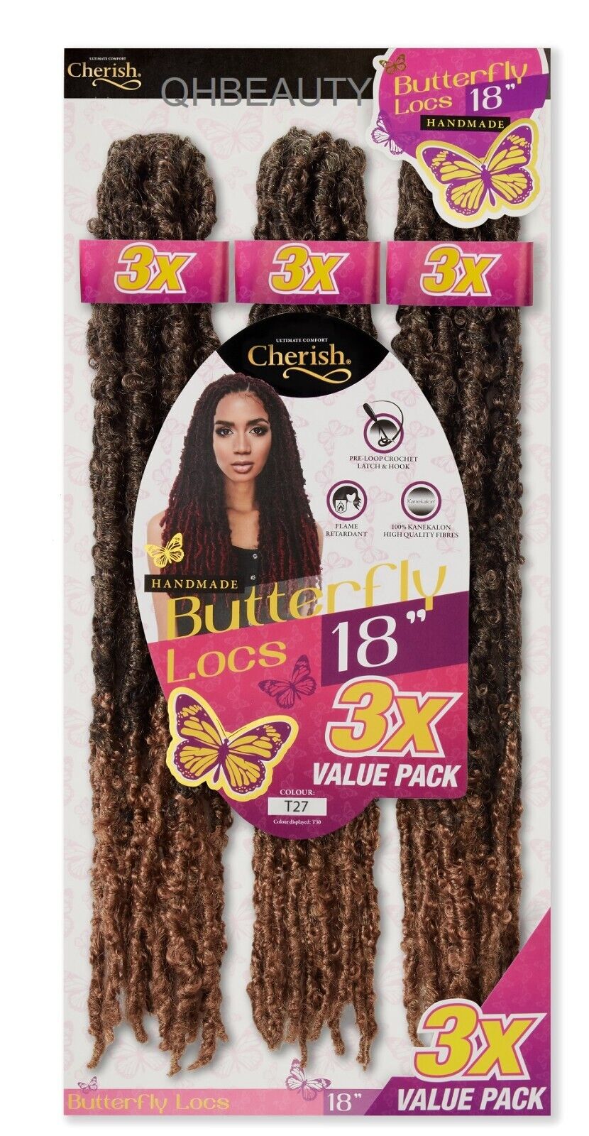 CHERISH SYNTHETIC CROCHET HAIR EXTENSION PRE LOOP BRAID - 3 X BUTTERFLY LOC 18''