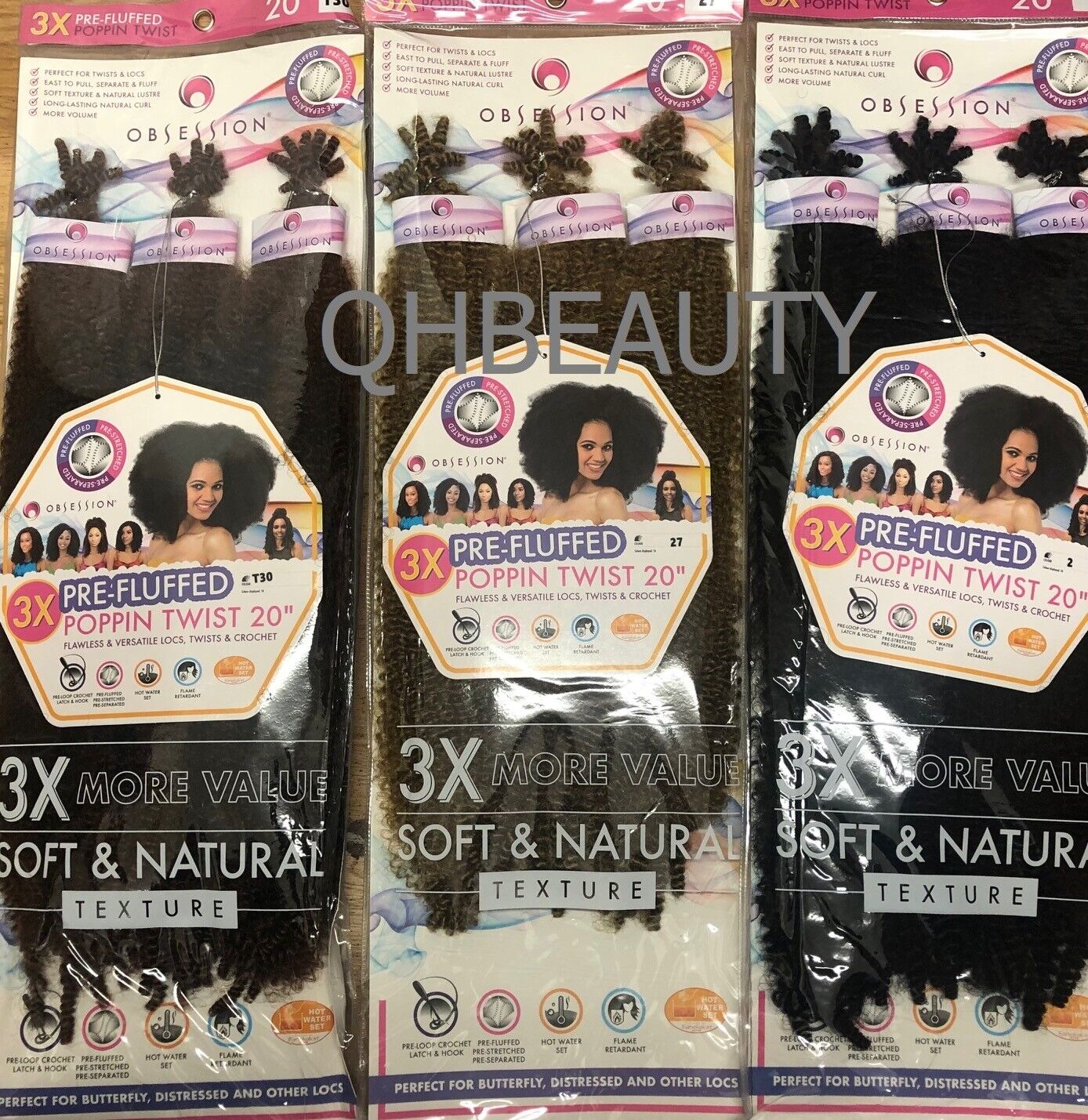 OBSESSION SYNTHETIC CROCHET SOFT BRAID 3X PRE-FLUFFED - POPPIN TWIST 16'' & 20"