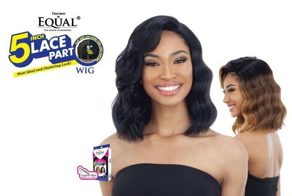FREETRESS EQUAL SYNTHETIC 5 INCH LACE PART WAVY CURLY HAIR WIG - VAL