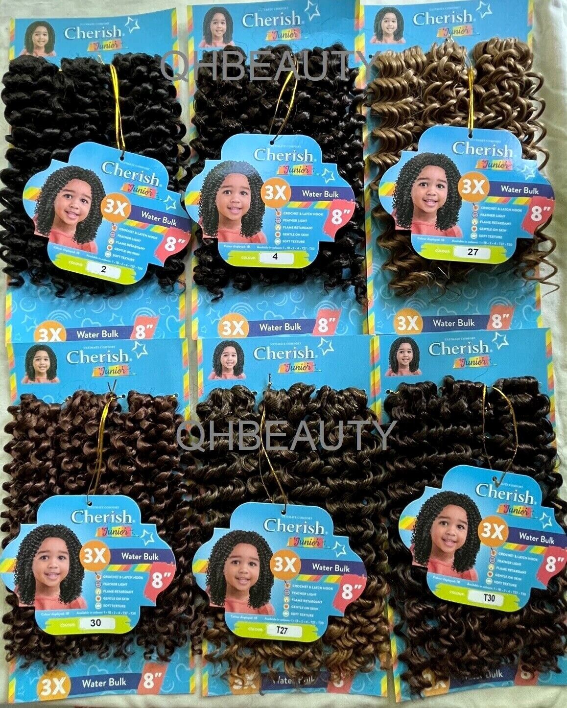 CHERISH SYNTHETIC JUNIOR KIDS CROCHET BRAID HAIR EXTENSION - 3 X WATER BULK 8''
