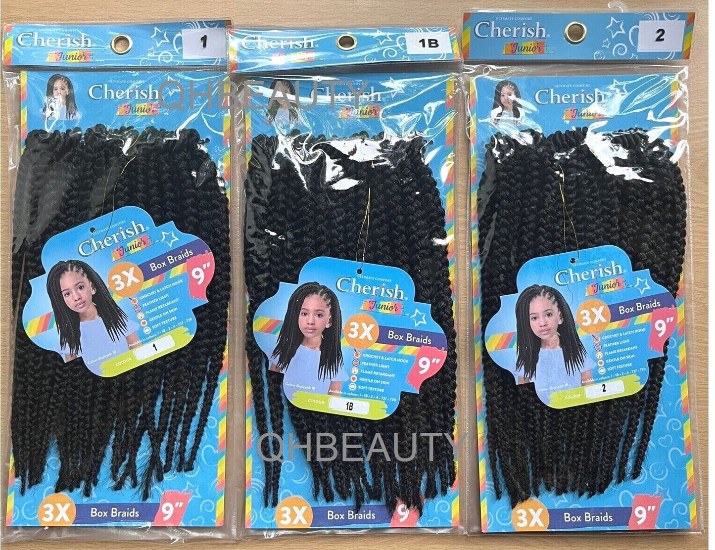 CHERISH SYNTHETIC JUNIOR KIDS CROCHET BRAID HAIR EXTENSION - 3 X BOX BRAIDS 9''