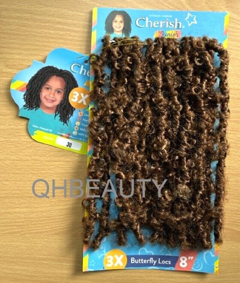 CHERISH SYNTHETIC JUNIOR KIDS CROCHET BRAID HAIR EXTENSION - 3 X BUTTERFLY LOCS 8 ''