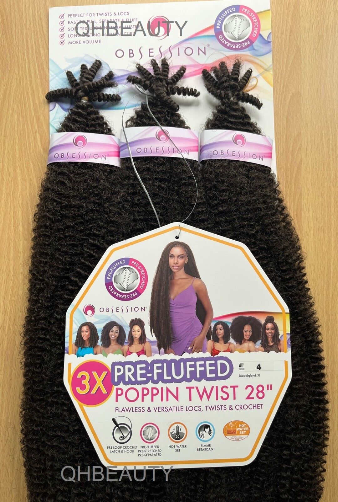 OBSESSION SYNTHETIC CROCHET BRAID 3X PRE-FLUFFED - POPPIN TWIST 28 INCHES