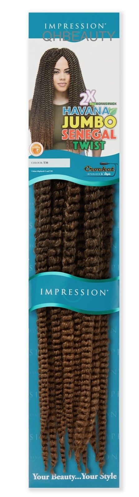 IMPRESSION CROCHET BULK HAIR EXTENSION BRAID - 2 X HAVANA JUMBO SENEGAL TWIST