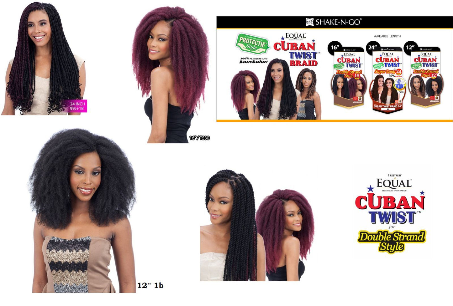 Freetress Equal Synthetic Afro Hair Extension CUBAN TWIST BRAIDS 12, 16, 24 inch