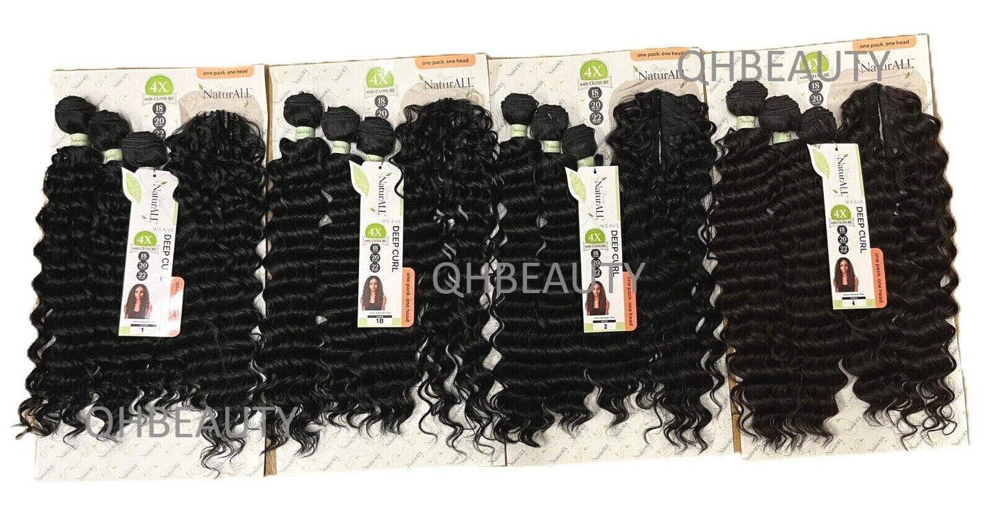 NaturALL SYNTHETIC CURLY HAIR EXTENSION 4 PCS WEAVE - DEEP CURL 18/20/22 INCHES