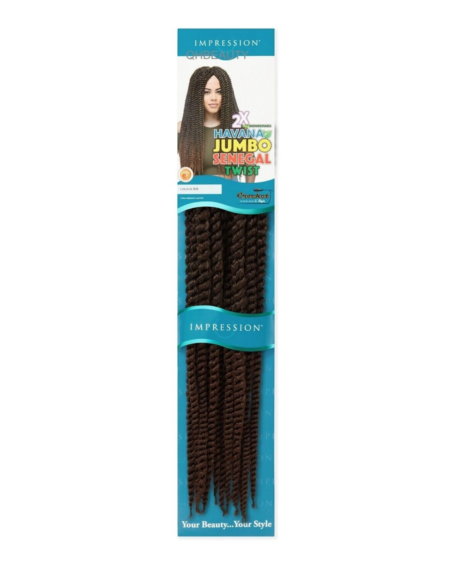 IMPRESSION CROCHET BULK HAIR EXTENSION BRAID - 2 X HAVANA JUMBO SENEGAL TWIST