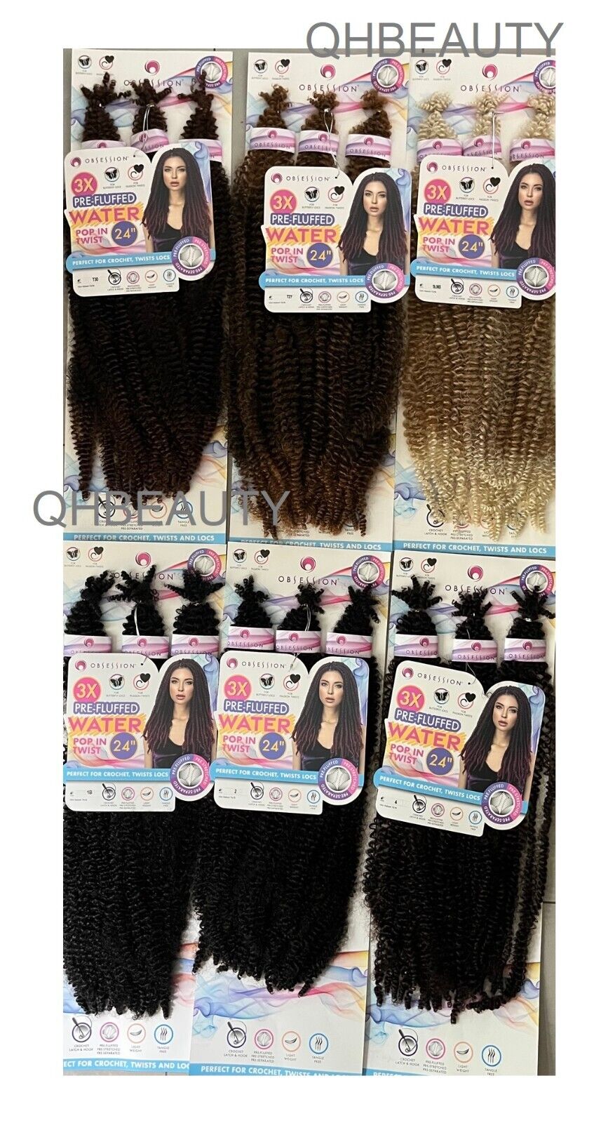 OBSESSION SYNTHETIC CROCHET BRAID 3X PRE-FLUFFED - WATER POPPIN TWIST 24 INCHES