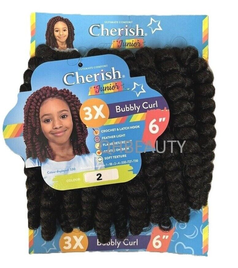 CHERISH SYNTHETIC JUNIOR KIDS CROCHET BRAID HAIR EXTENSION - BUBBLY CURL 6 INCH