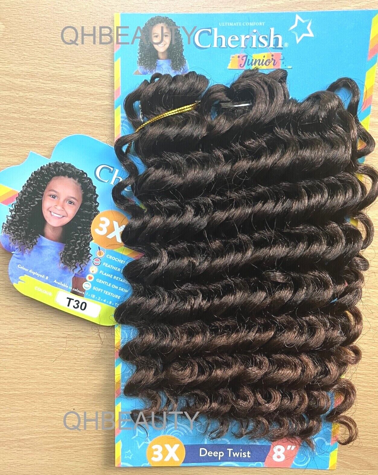 CHERISH SYNTHETIC JUNIOR KIDS CROCHET BRAID HAIR EXTENSION - 3 X DEEP TWIST 8 ''