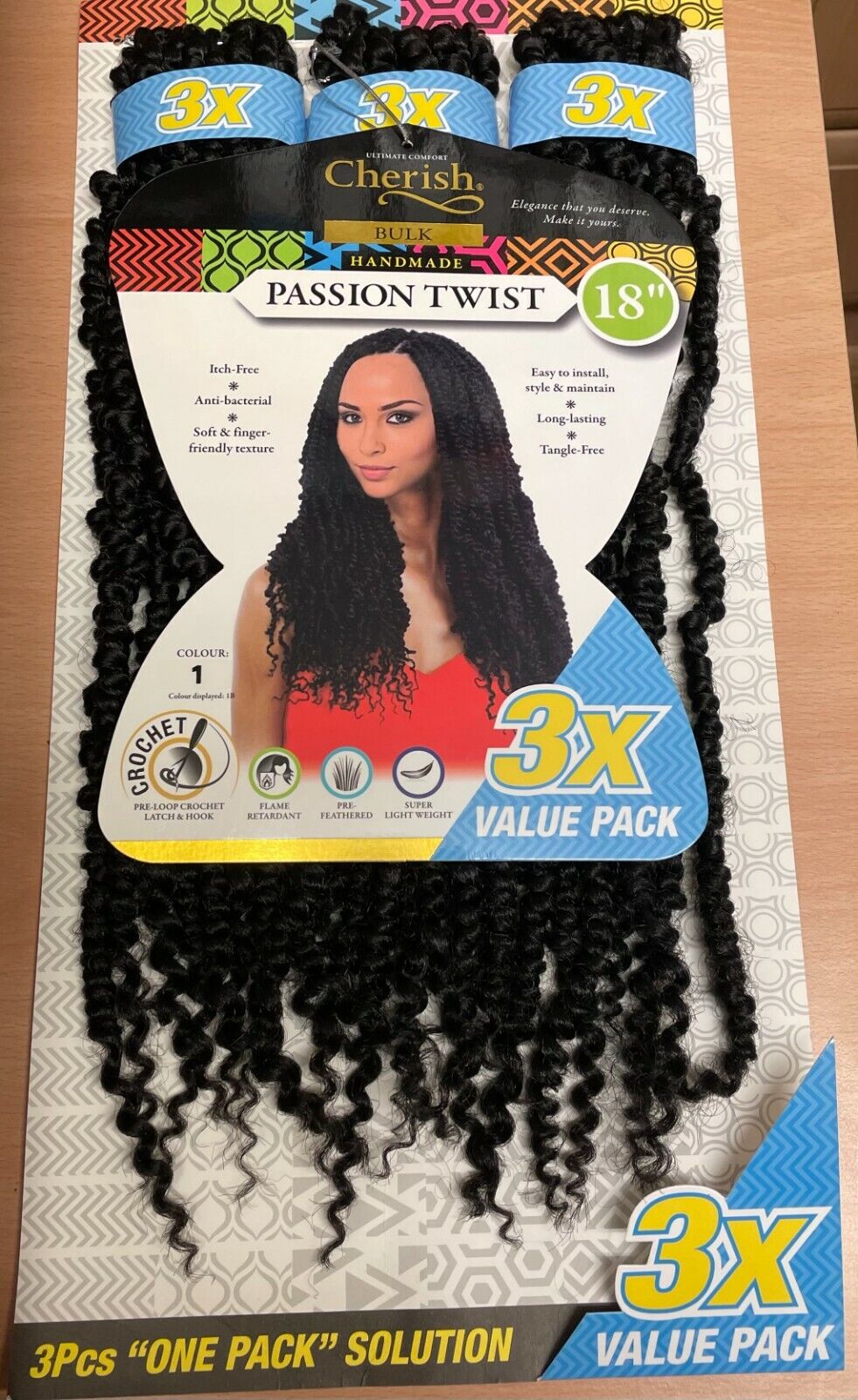 Cherish Synthetic Crochet Braid Hair Extension Handmade 3 x Passion Twist 18"