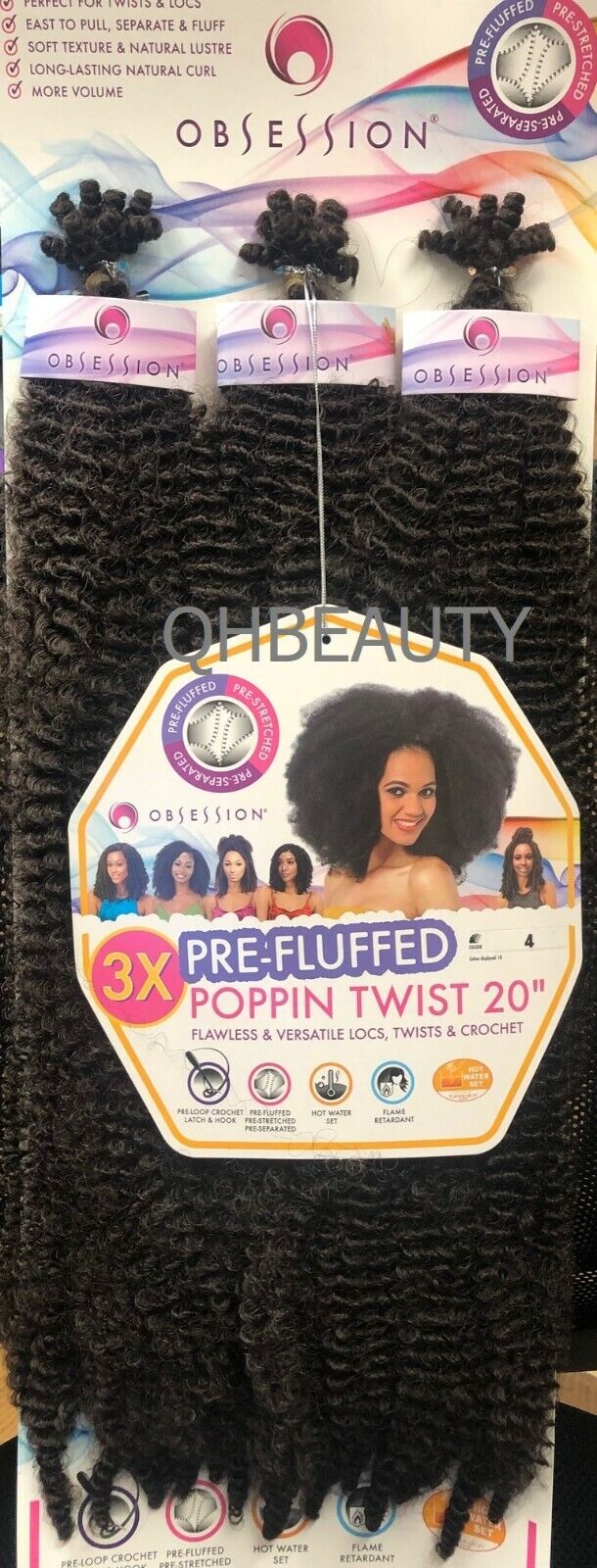 OBSESSION SYNTHETIC CROCHET SOFT BRAID 3X PRE-FLUFFED - POPPIN TWIST 16'' & 20"