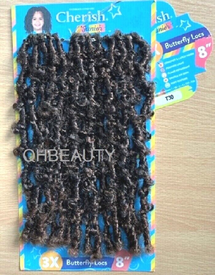 CHERISH SYNTHETIC JUNIOR KIDS CROCHET BRAID HAIR EXTENSION - 3 X BUTTERFLY LOCS 8 ''