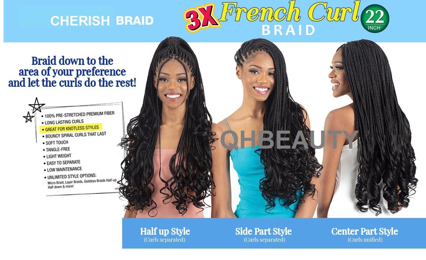CHERISH SYNTHETIC CURLY SPIRAL HAIR EXTENSION BRAID - 3 x SPIRAL FRENCH CURL 22