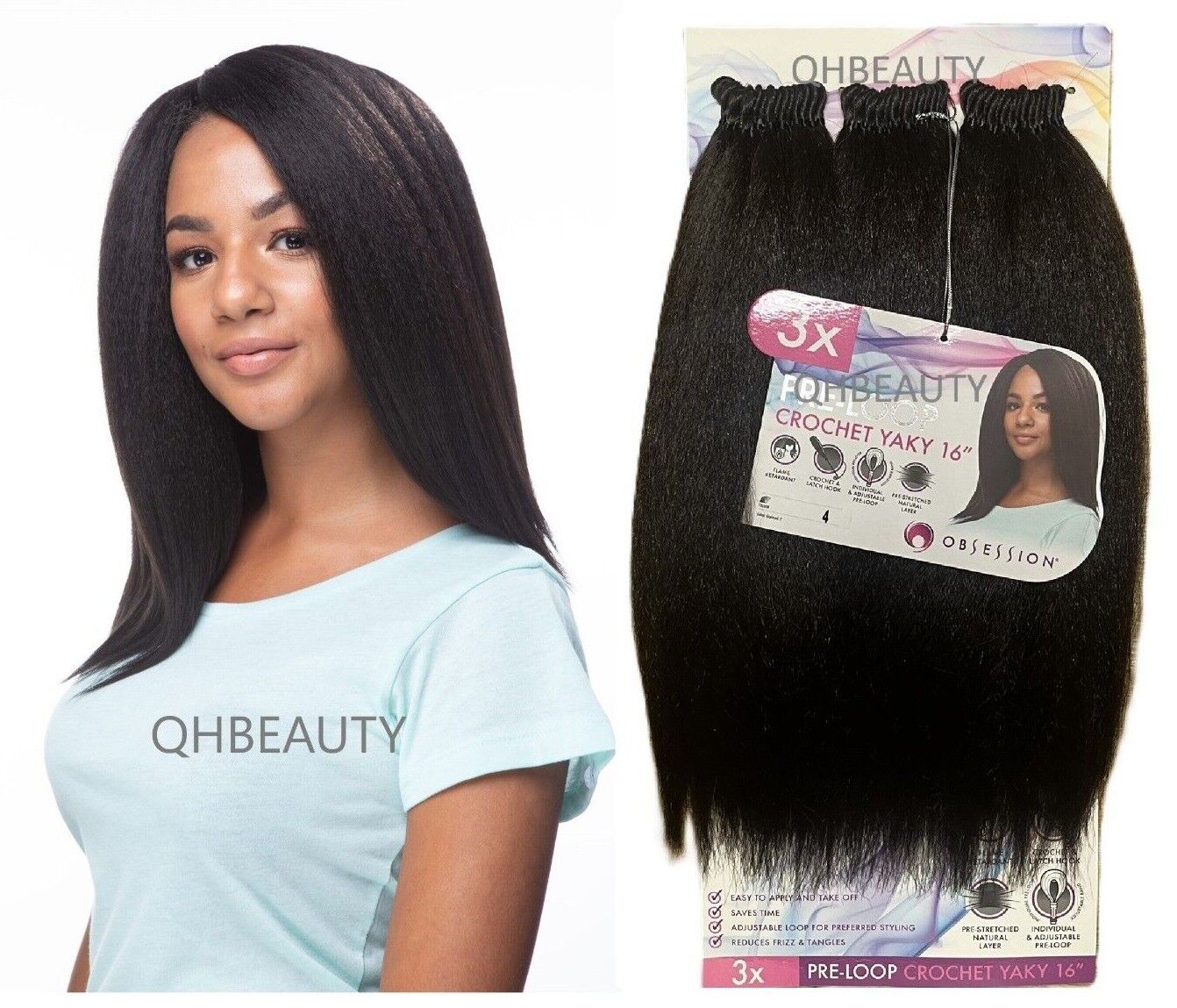 Obsession Synthetic Braid Straight Hair Extension - PRE LOOP CROCHET YAKY 16 ''