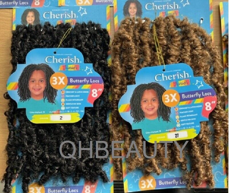 CHERISH SYNTHETIC JUNIOR KIDS CROCHET BRAID HAIR EXTENSION - 3 X BUTTERFLY LOCS 8 ''