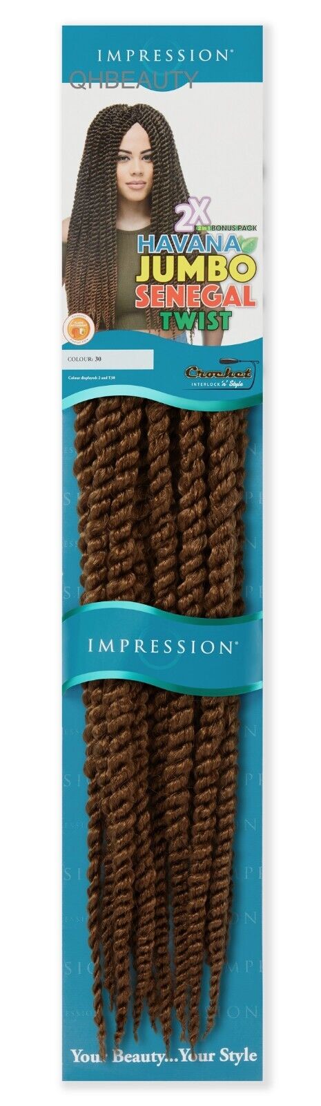 IMPRESSION CROCHET BULK HAIR EXTENSION BRAID - 2 X HAVANA JUMBO SENEGAL TWIST