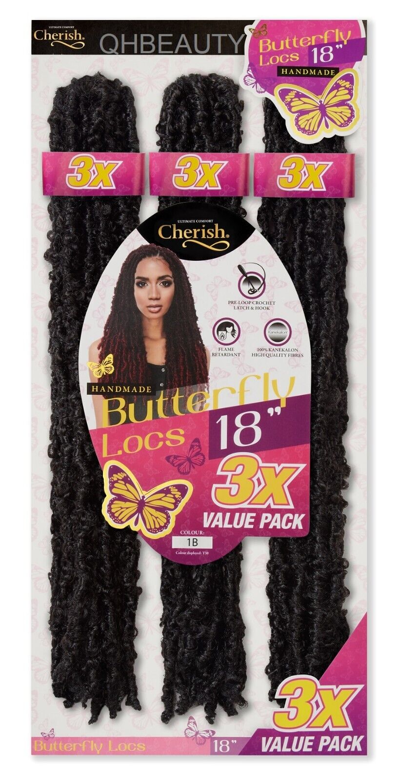 CHERISH SYNTHETIC CROCHET HAIR EXTENSION PRE LOOP BRAID - 3 X BUTTERFLY LOC 18''