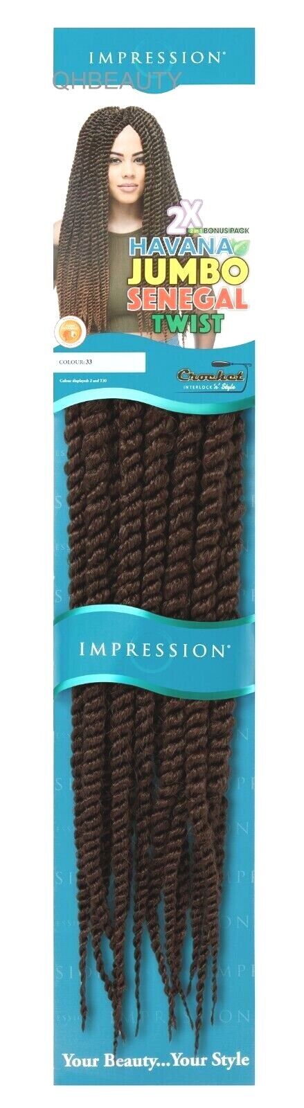 IMPRESSION CROCHET BULK HAIR EXTENSION BRAID - 2 X HAVANA JUMBO SENEGAL TWIST