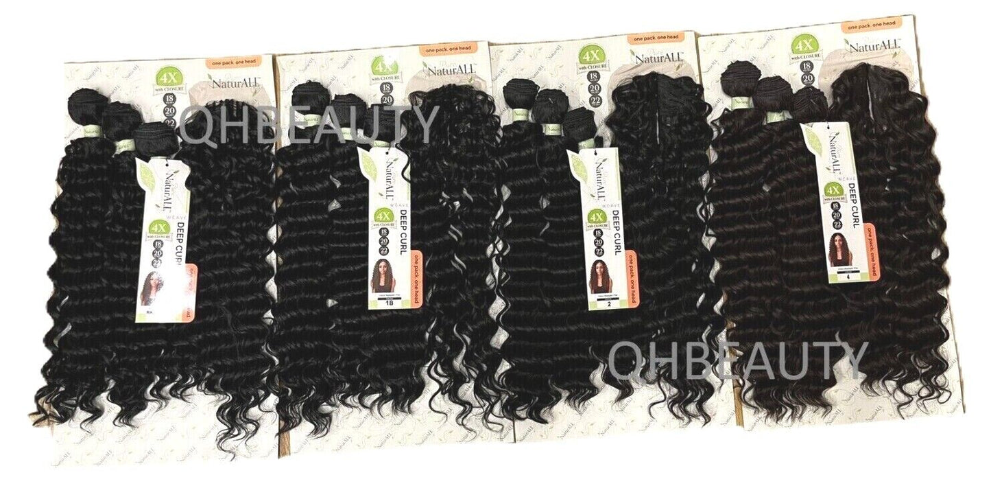 NaturALL SYNTHETIC CURLY HAIR EXTENSION 4 PCS WEAVE - DEEP CURL 18/20/22 INCHES
