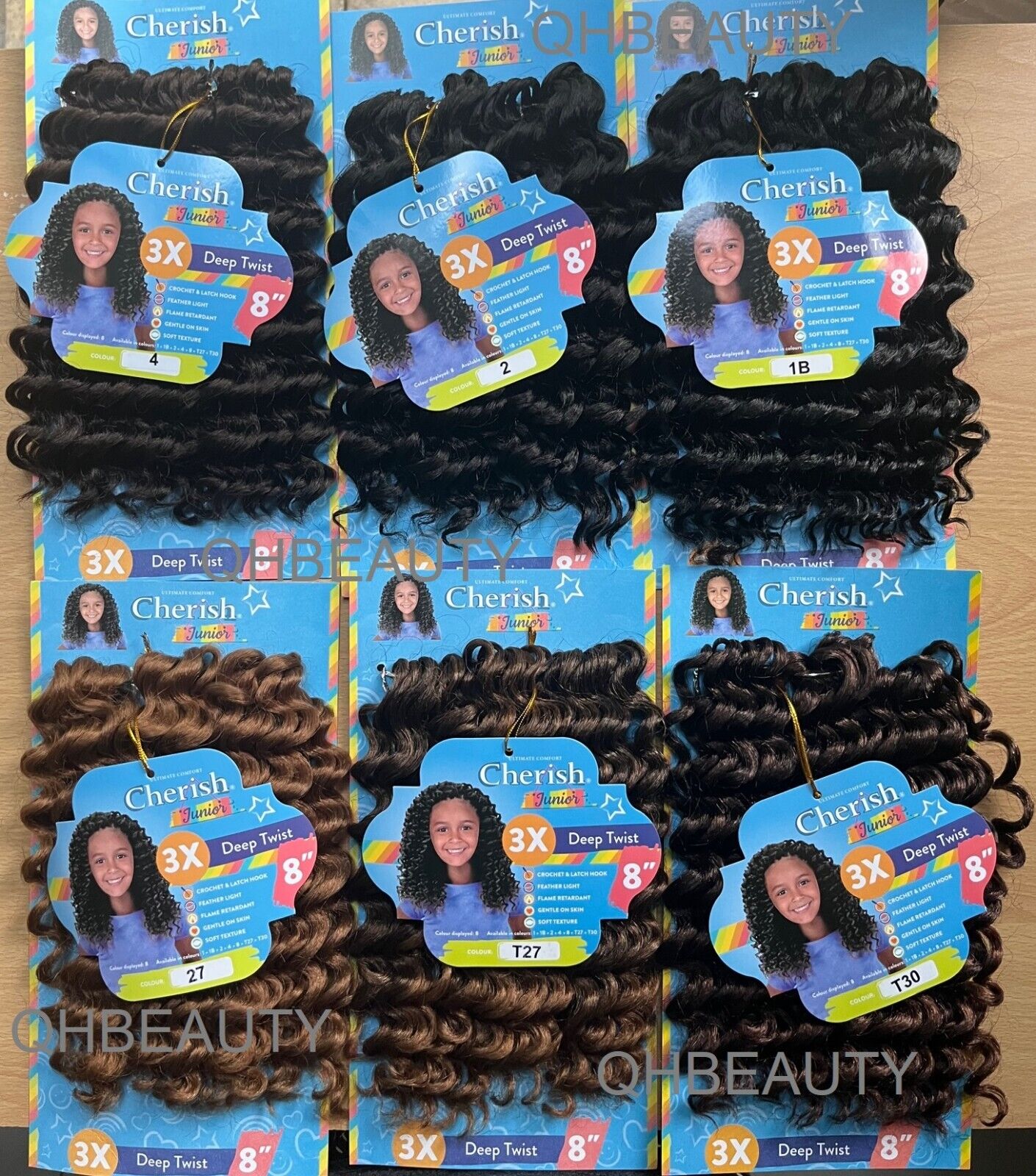 CHERISH SYNTHETIC JUNIOR KIDS CROCHET BRAID HAIR EXTENSION - 3 X DEEP TWIST 8 ''