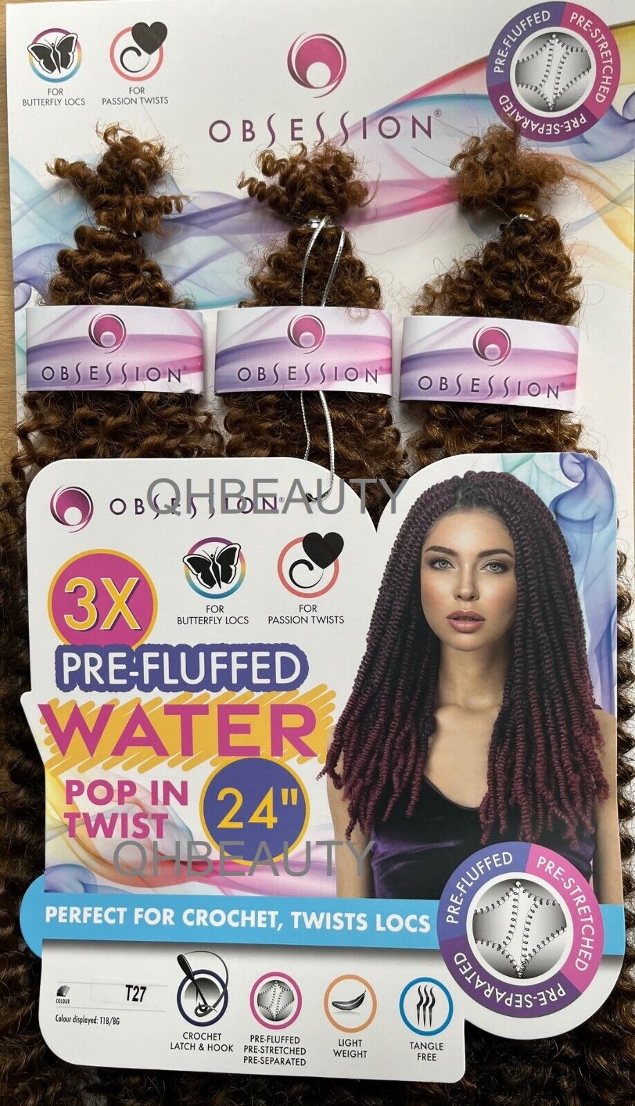 OBSESSION SYNTHETIC CROCHET BRAID 3X PRE-FLUFFED - WATER POPPIN TWIST 24 INCHES