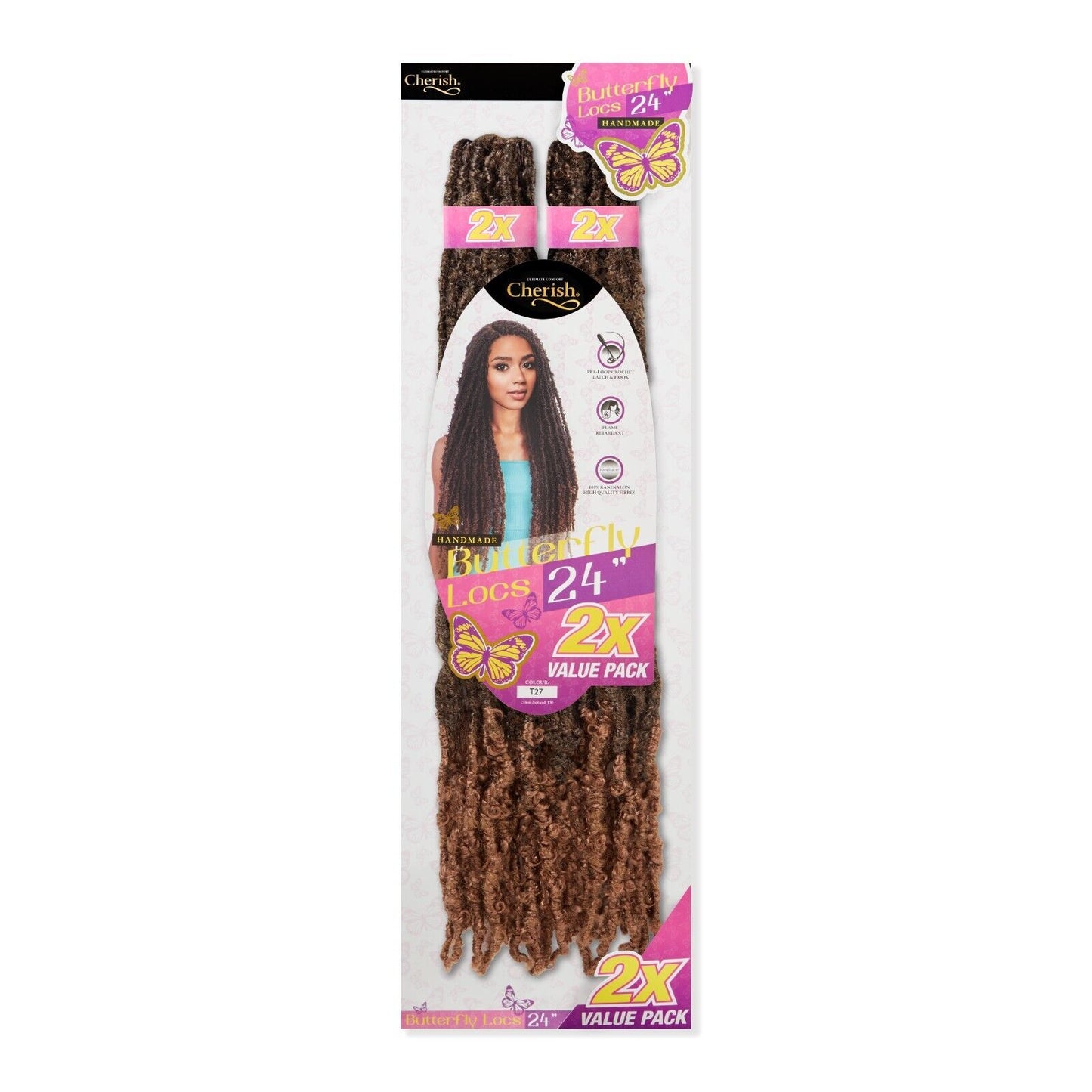 CHERISH SYNTHETIC CROCHET LONG HAIR EXTENSION PRE LOOP BRAID - BUTTERFLY LOC 24"
