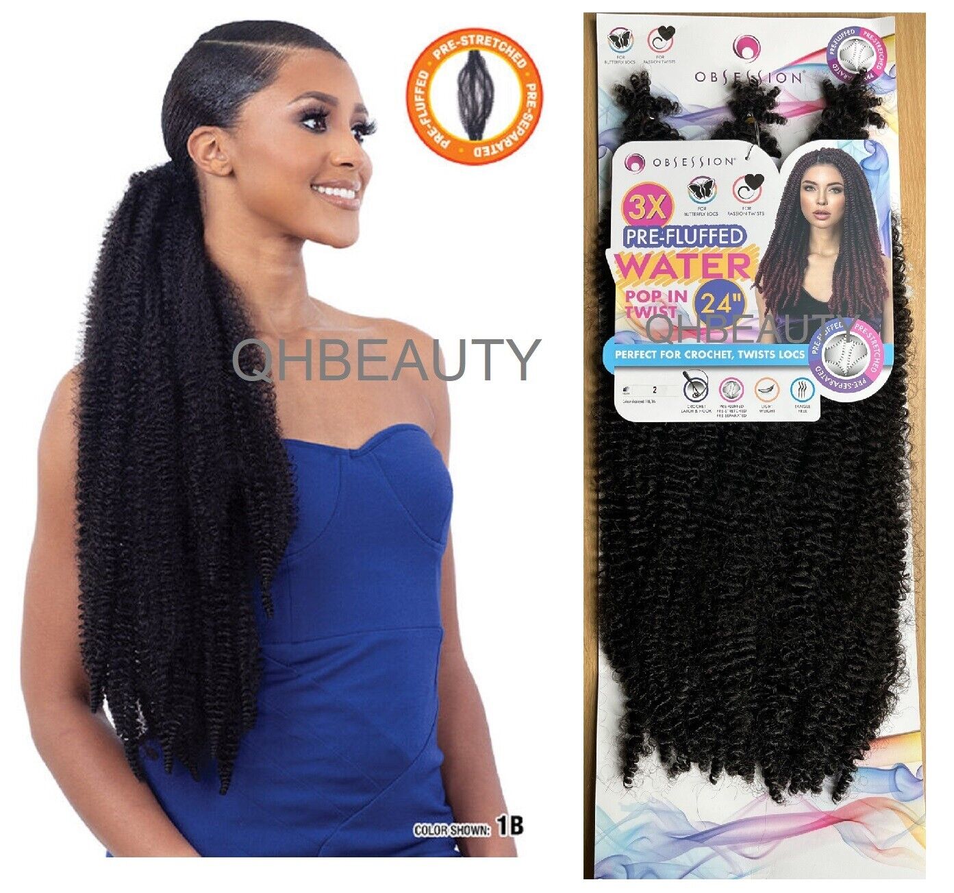 OBSESSION SYNTHETIC CROCHET BRAID 3X PRE-FLUFFED - WATER POPPIN TWIST 24 INCHES