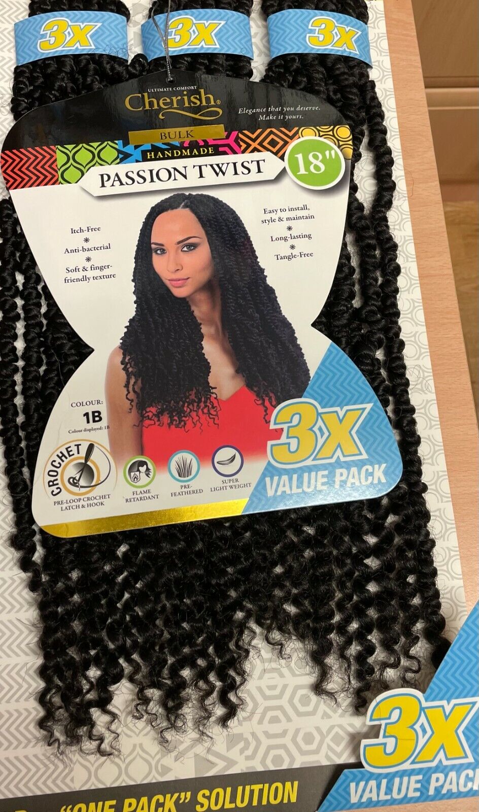 Cherish Synthetic Crochet Braid Hair Extension Handmade 3 x Passion Twist 18"