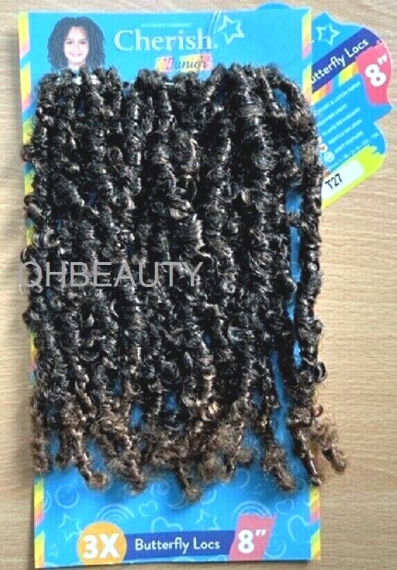 CHERISH SYNTHETIC JUNIOR KIDS CROCHET BRAID HAIR EXTENSION - 3 X BUTTERFLY LOCS 8 ''