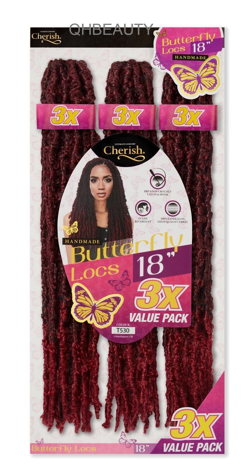 CHERISH SYNTHETIC CROCHET HAIR EXTENSION PRE LOOP BRAID - 3 X BUTTERFLY LOC 18''