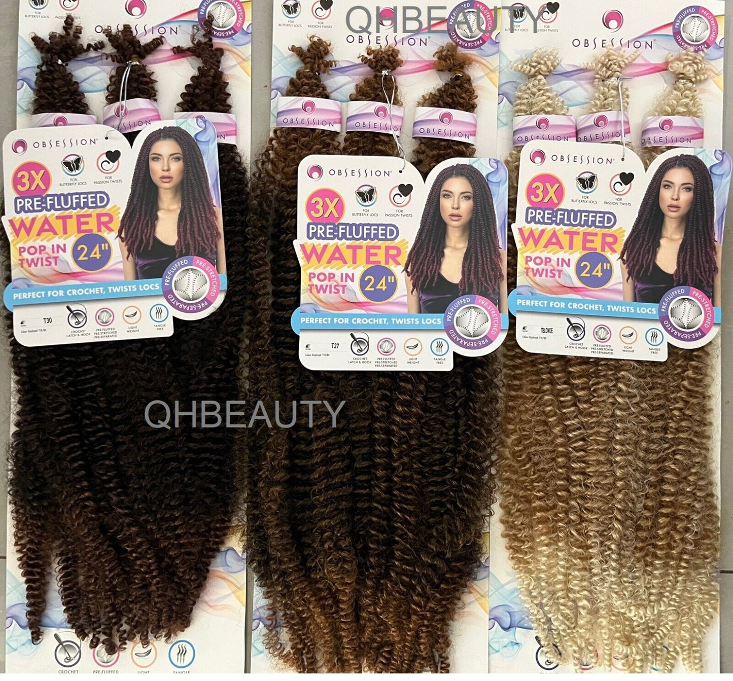 OBSESSION SYNTHETIC CROCHET BRAID 3X PRE-FLUFFED - WATER POPPIN TWIST 24 INCHES