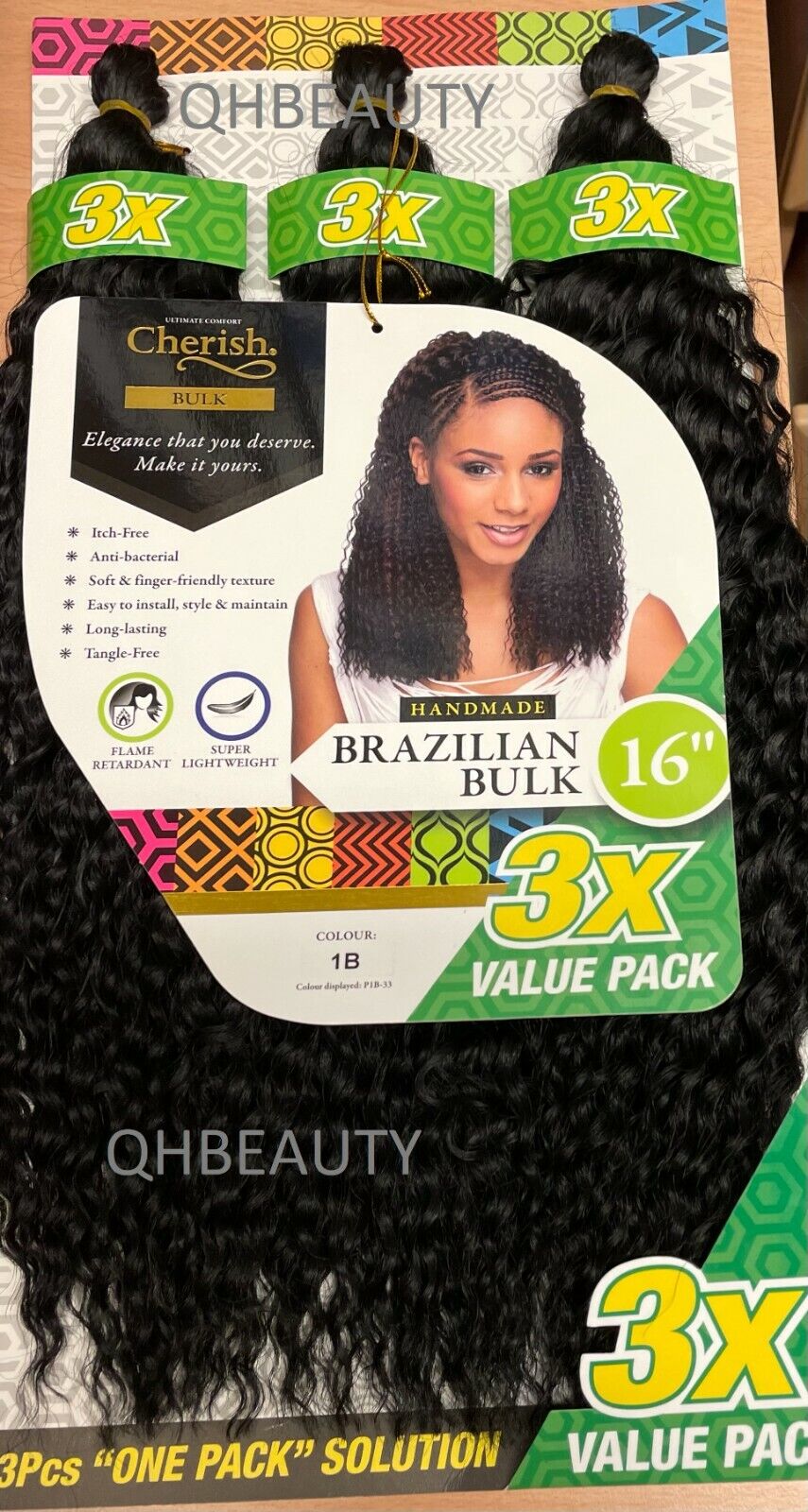Cherish Synthetic Crochet Braid Hair Extension Handmade 3 x Brazilian Bulk 16''