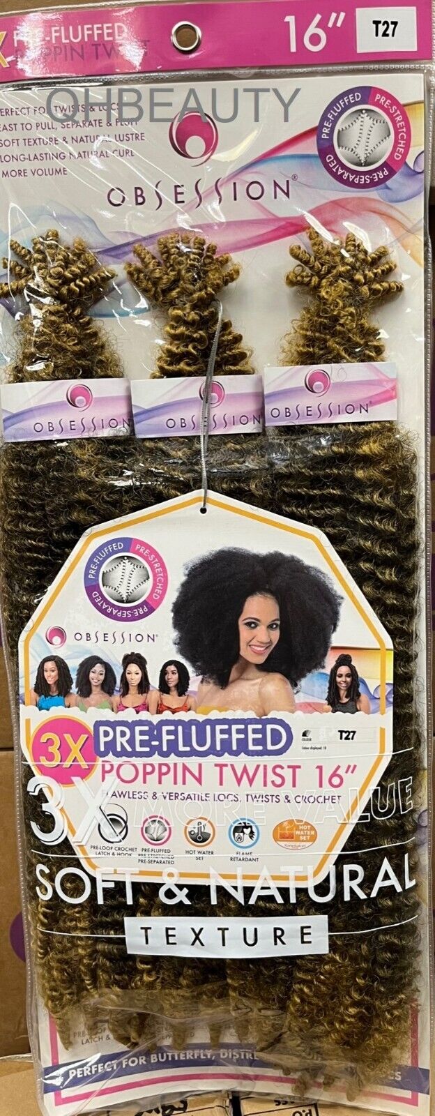 OBSESSION SYNTHETIC CROCHET SOFT BRAID 3X PRE-FLUFFED - POPPIN TWIST 16'' & 20"