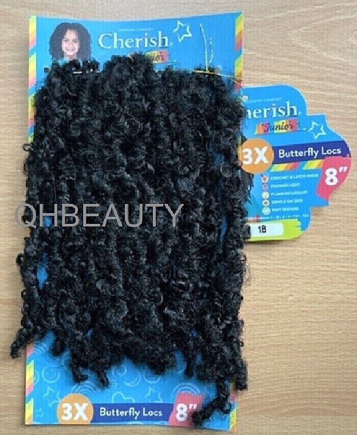 CHERISH SYNTHETIC JUNIOR KIDS CROCHET BRAID HAIR EXTENSION - 3 X BUTTERFLY LOCS 8 ''