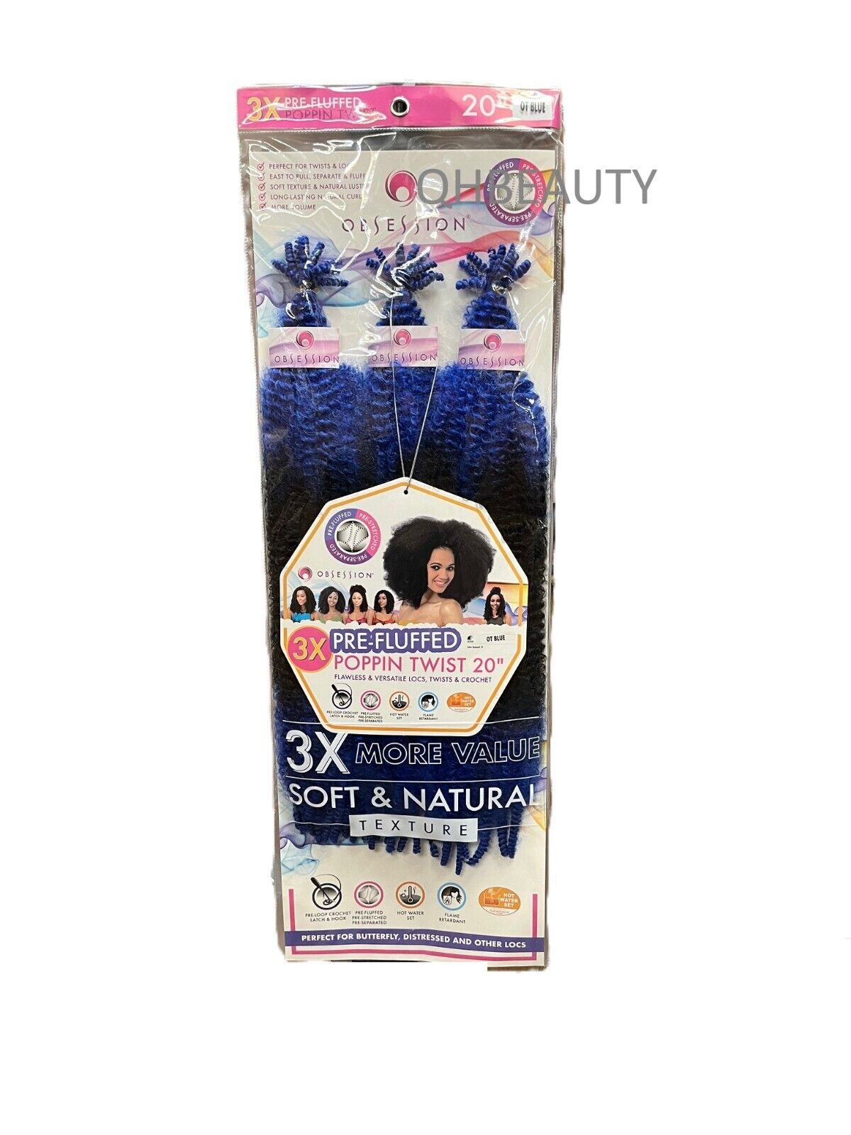 OBSESSION SYNTHETIC CROCHET SOFT BRAID 3X PRE-FLUFFED - POPPIN TWIST 16'' & 20"