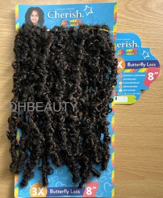 CHERISH SYNTHETIC JUNIOR KIDS CROCHET BRAID HAIR EXTENSION - 3 X BUTTERFLY LOCS 8 ''