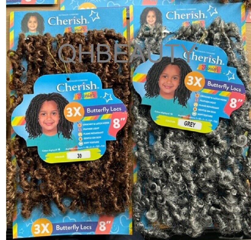 CHERISH SYNTHETIC JUNIOR KIDS CROCHET BRAID HAIR EXTENSION - 3 X BUTTERFLY LOCS 8 ''