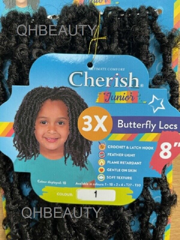 CHERISH SYNTHETIC JUNIOR KIDS CROCHET BRAID HAIR EXTENSION - 3 X BUTTERFLY LOCS 8 ''