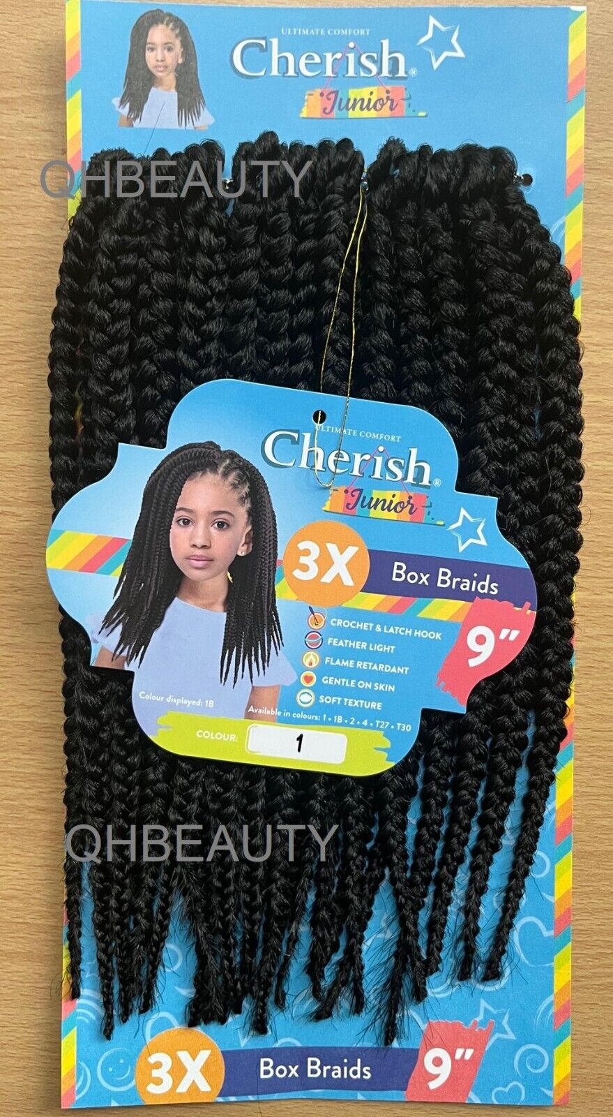 CHERISH SYNTHETIC JUNIOR KIDS CROCHET BRAID HAIR EXTENSION - 3 X BOX BRAIDS 9''