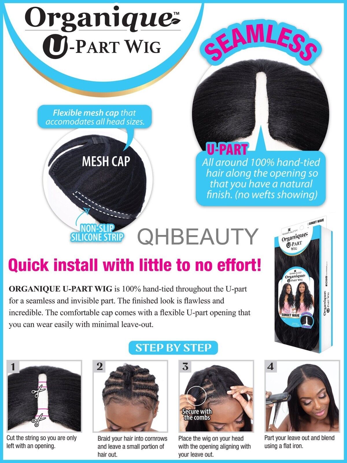 Shake N Go Organique U-Part 100% Hand Tied Curly Wavy Hair Wig - SUNSET WAVE