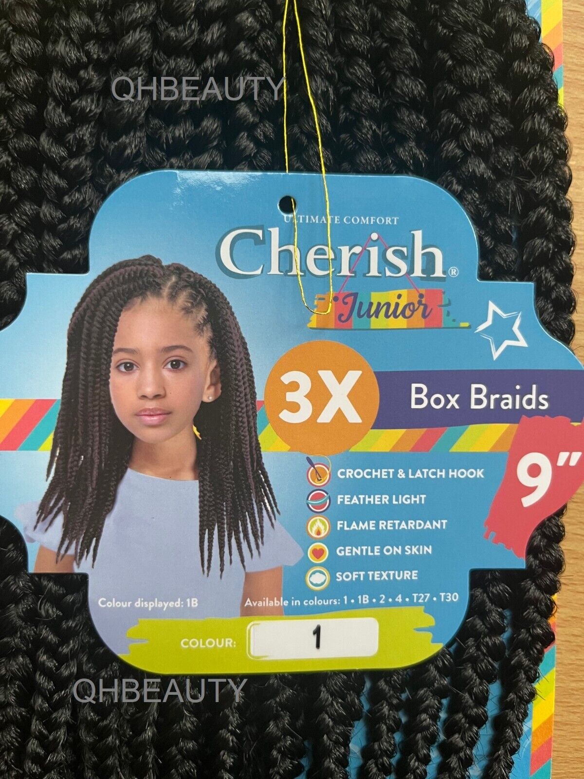 CHERISH SYNTHETIC JUNIOR KIDS CROCHET BRAID HAIR EXTENSION - 3 X BOX BRAIDS 9''