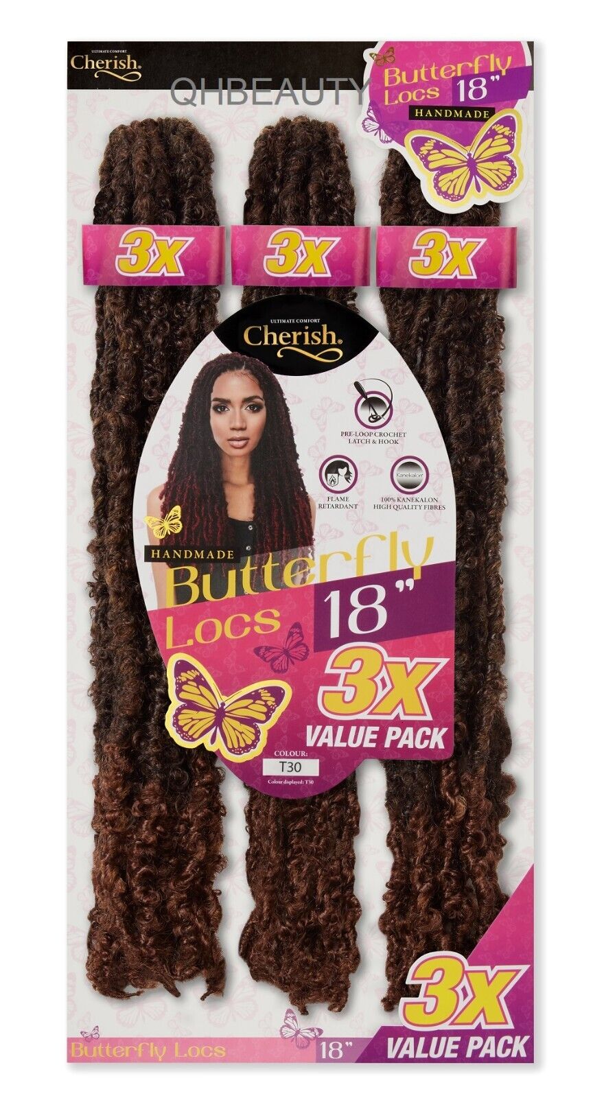 CHERISH SYNTHETIC CROCHET HAIR EXTENSION PRE LOOP BRAID - 3 X BUTTERFLY LOC 18''
