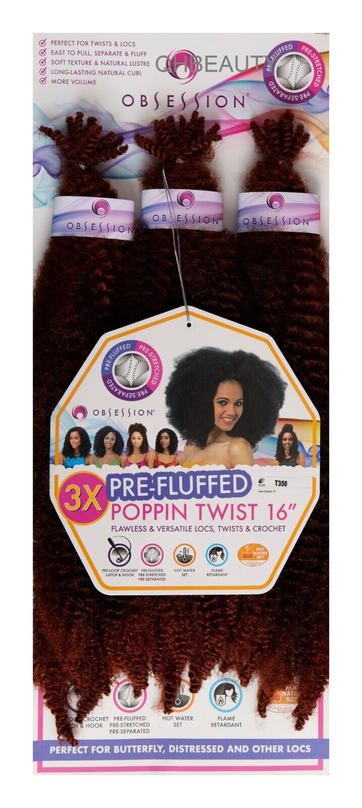 OBSESSION SYNTHETIC CROCHET SOFT BRAID 3X PRE-FLUFFED - POPPIN TWIST 16'' & 20"
