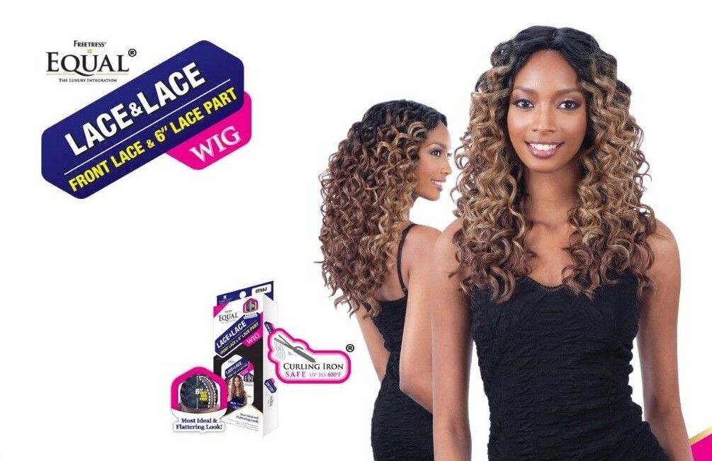 FREETRESS SYNTHETIC EQUAL LACE 6" PART LACE FRONT LONG CURLY HAIR WIG -- MILES
