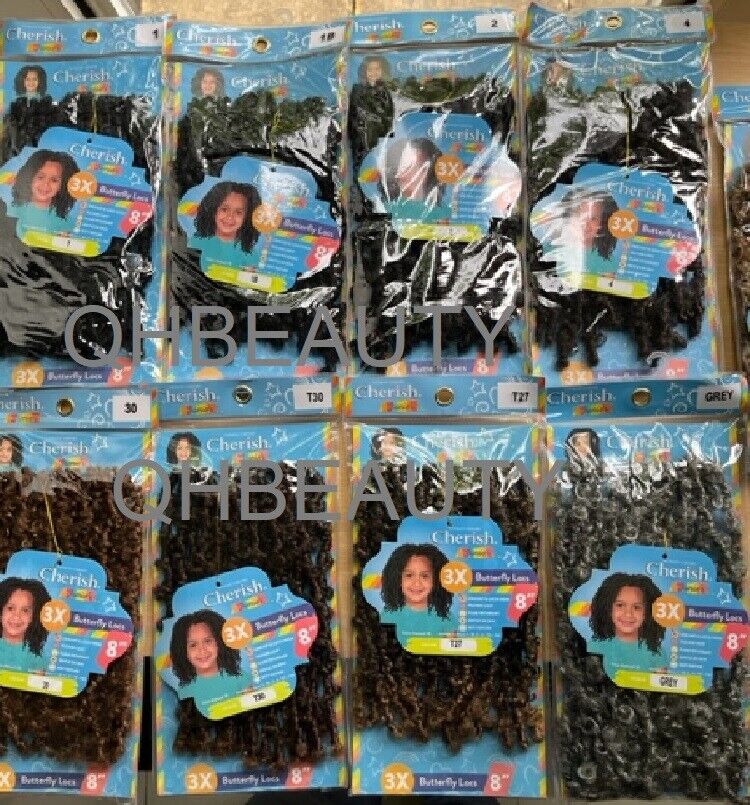 CHERISH SYNTHETIC JUNIOR KIDS CROCHET BRAID HAIR EXTENSION - 3 X BUTTERFLY LOCS 8 ''