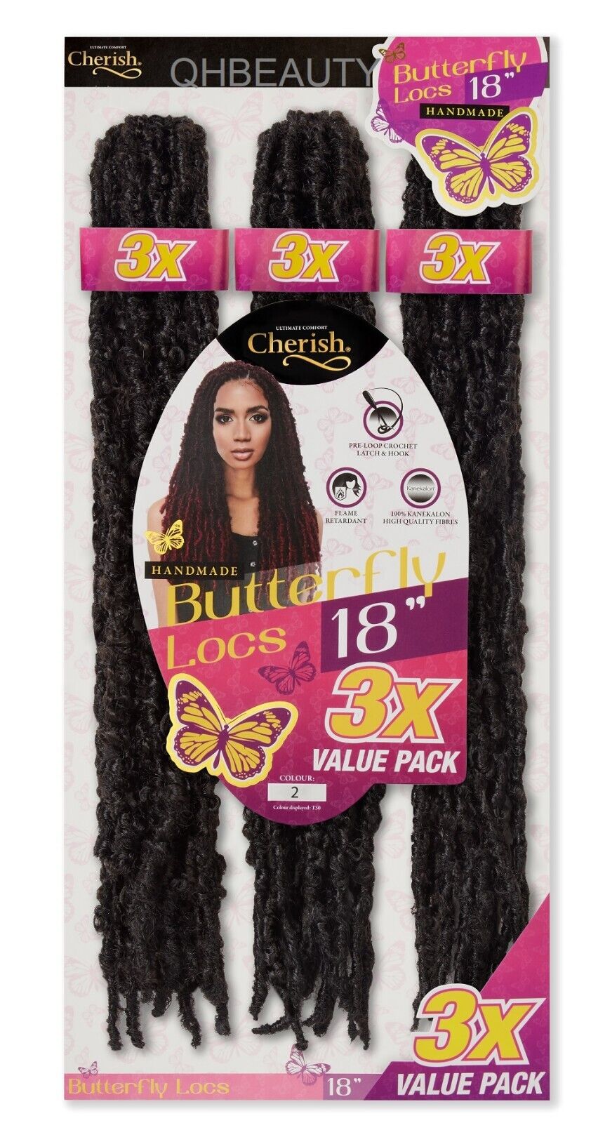 CHERISH SYNTHETIC CROCHET HAIR EXTENSION PRE LOOP BRAID - 3 X BUTTERFLY LOC 18''
