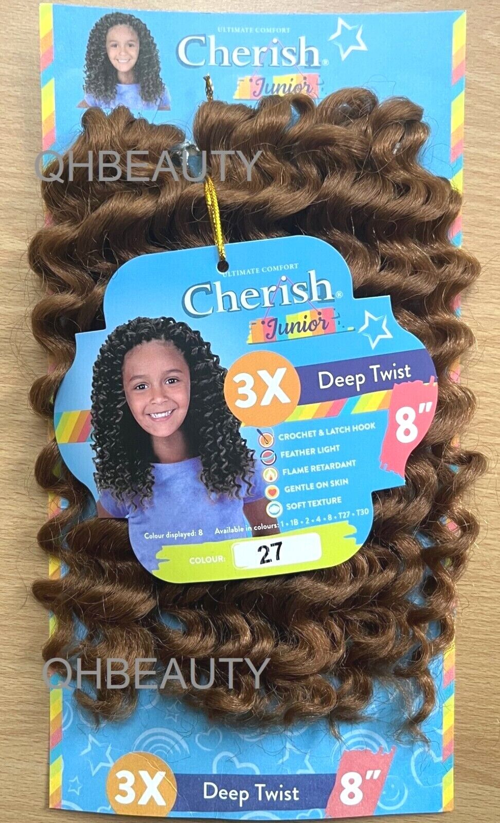 CHERISH SYNTHETIC JUNIOR KIDS CROCHET BRAID HAIR EXTENSION - 3 X DEEP TWIST 8 ''