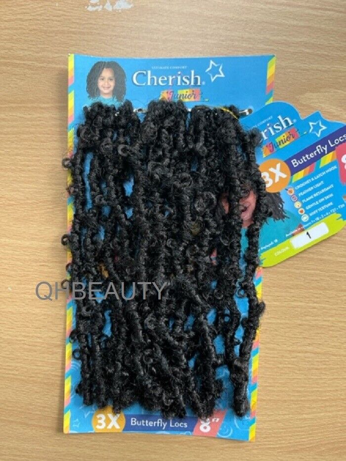 CHERISH SYNTHETIC JUNIOR KIDS CROCHET BRAID HAIR EXTENSION - 3 X BUTTERFLY LOCS 8 ''