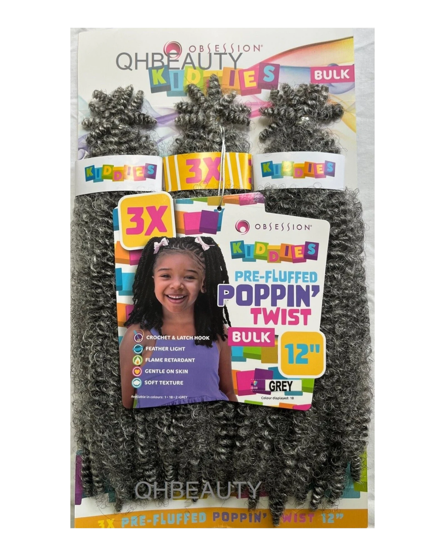 Q H Beauty Obsession Kids Poppin Twist 12'' grey synthetic crochet braid hair extension bulk
